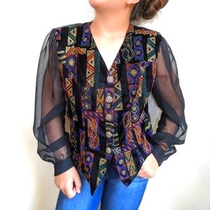 Vintage | Velvet Sheer Puff Sleeve Blouse